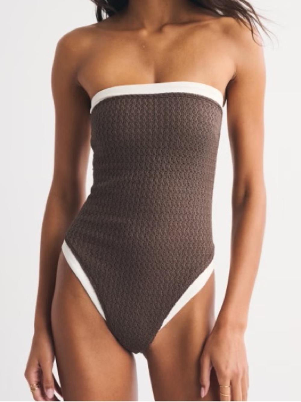 NWT A&F Marina Crochet-Style One-Piece Swimsuit - Size XXS Regular Brown